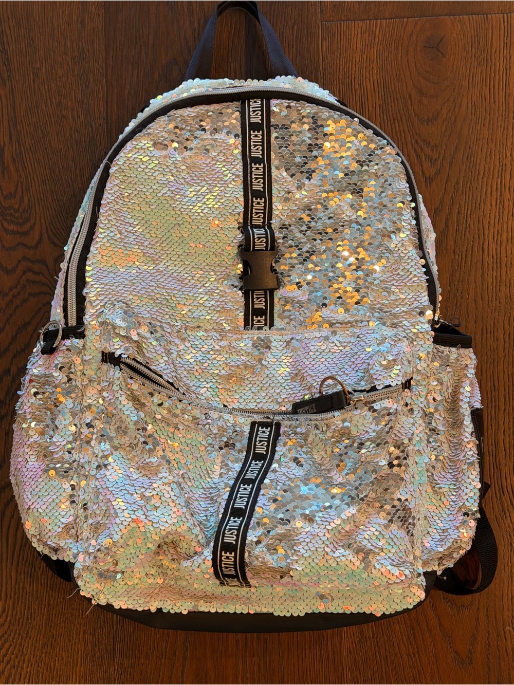 Justice Iridescent Sequin Backpack - Holographic Silver